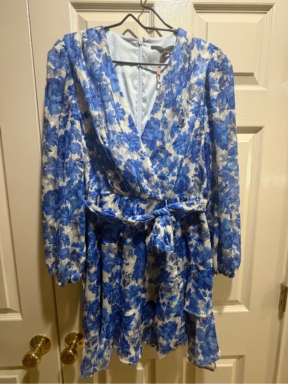 Alex Marie Blue and White Floral Long Sleeve Wrap Dress